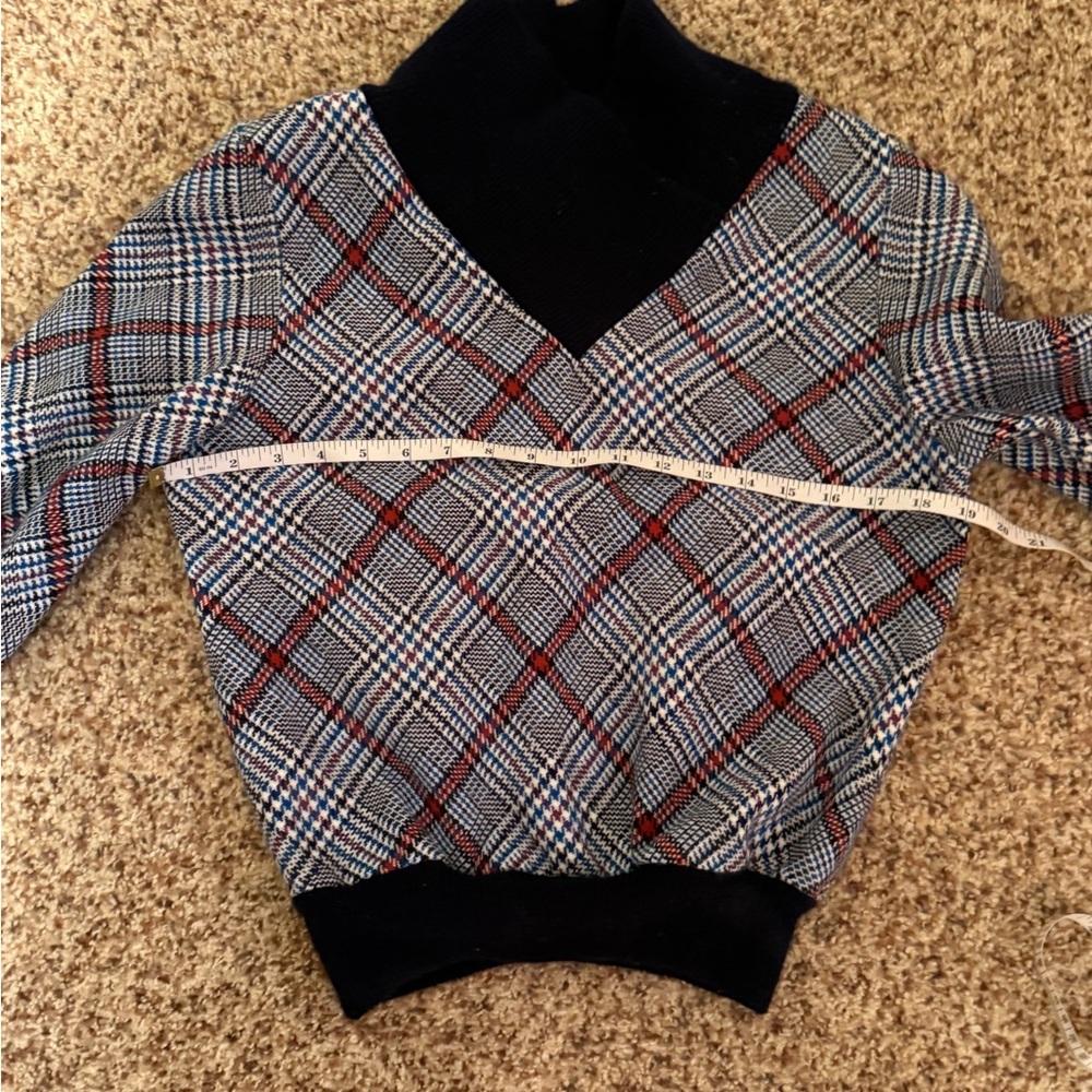 Vintage Plaid Sweater - Navy Red, Blue and White